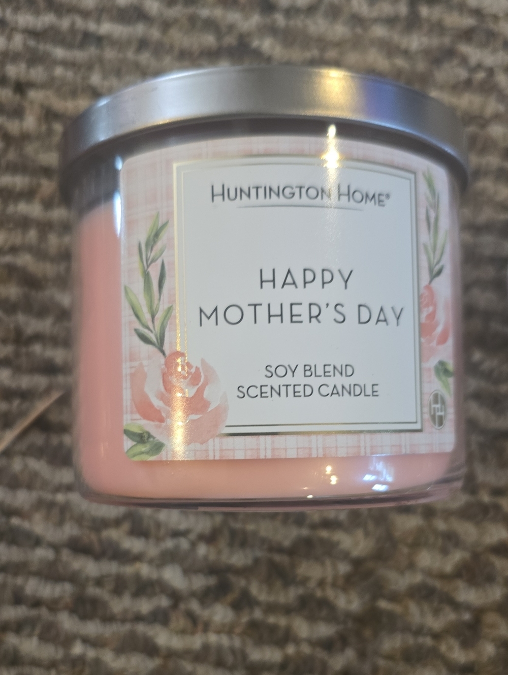 Huntington Home Pink Floral Soy-Blend Scented Candle with Silver Lid